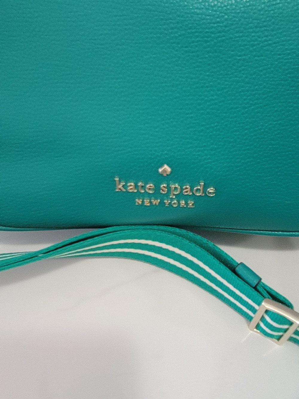 Kate Spade Teal Pebbled Leather Crossbody with Striped Strap - Picture 2 of 10